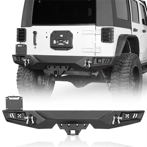 Aftermarket Rear Bumper W/ License Plate Mount & Led Lights For 2007-2018 Jeep Wrangler Jk - Hooke Road 1