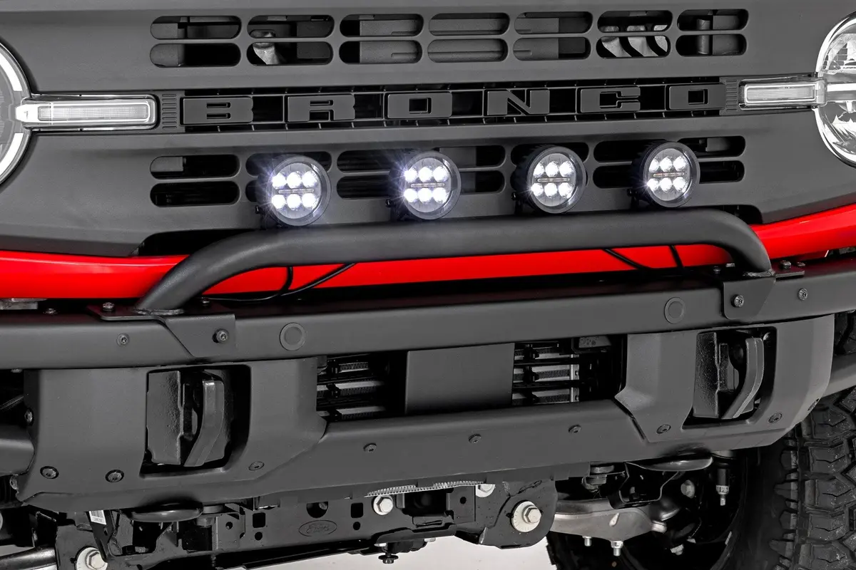 Light Bar Mount - 3.5 Inch Round Led (Quad) - Black - Amber Drl - Oe Modular Steel - Ford Bronco (21-24) 1
