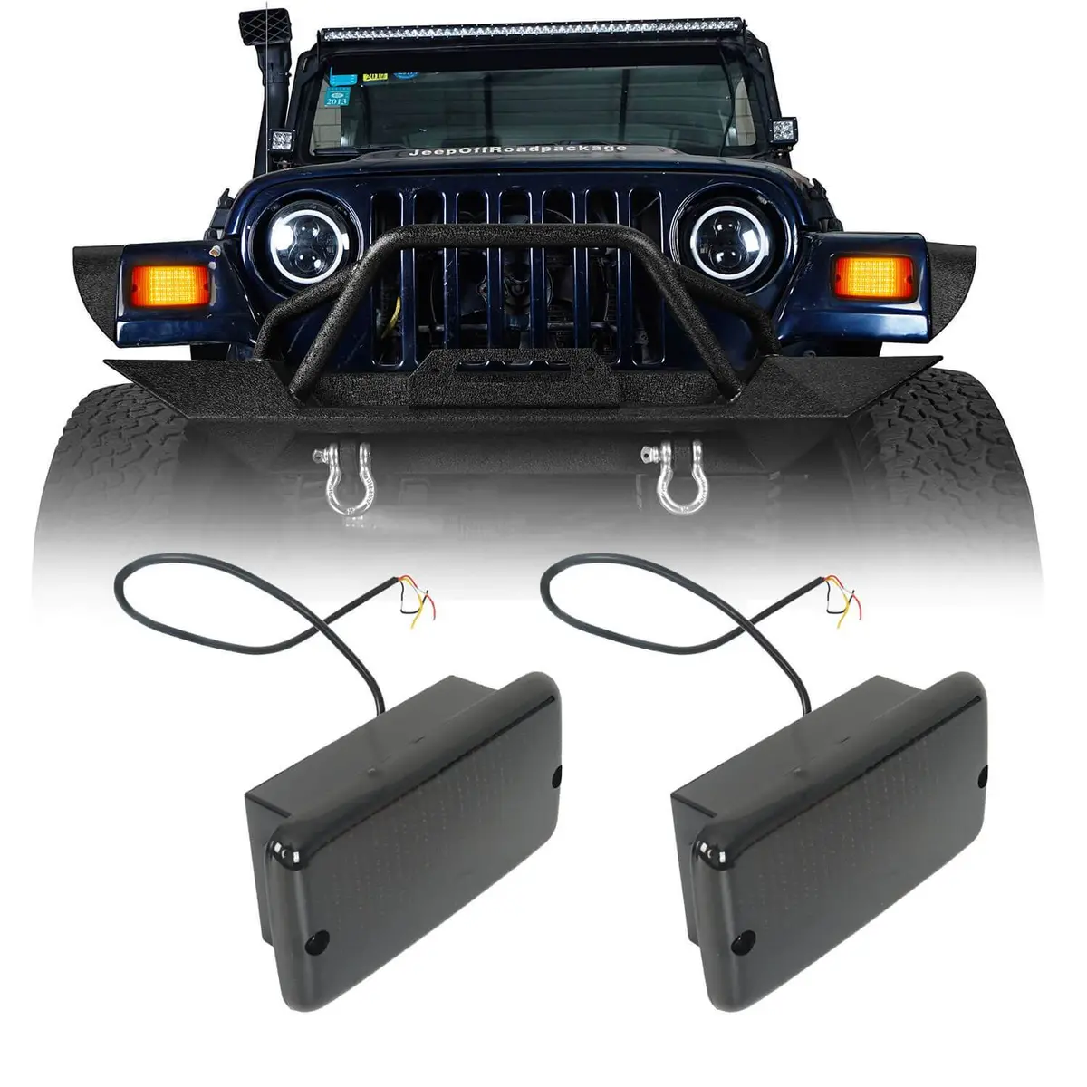 Hooke Road Amber/White Turn Signals 12V Upgraded Version(97-06 Jeep Wrangler Tj) 1