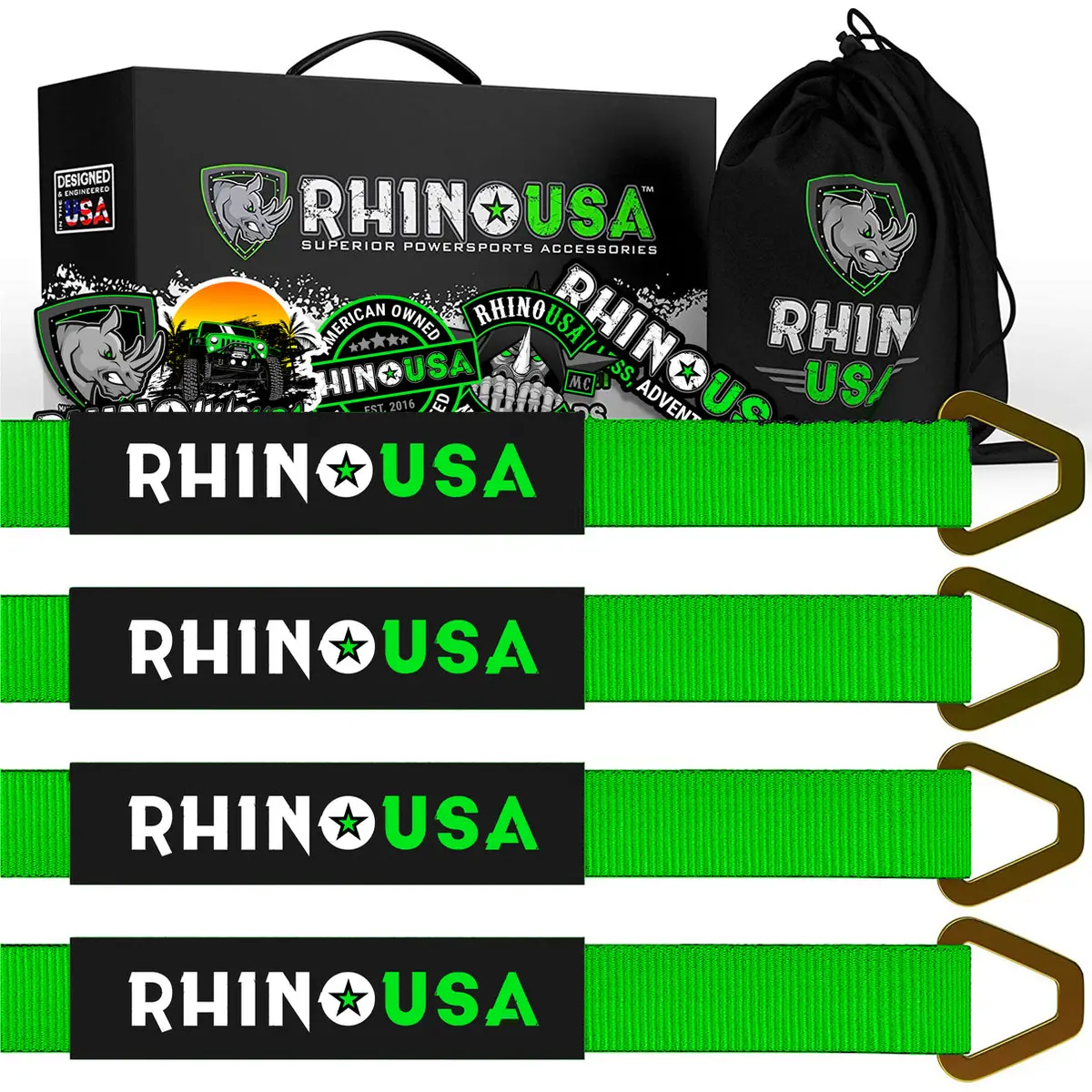 Rhino Usa Axle Tie Down Straps (4-Pack) 2" X 38" - Green 1