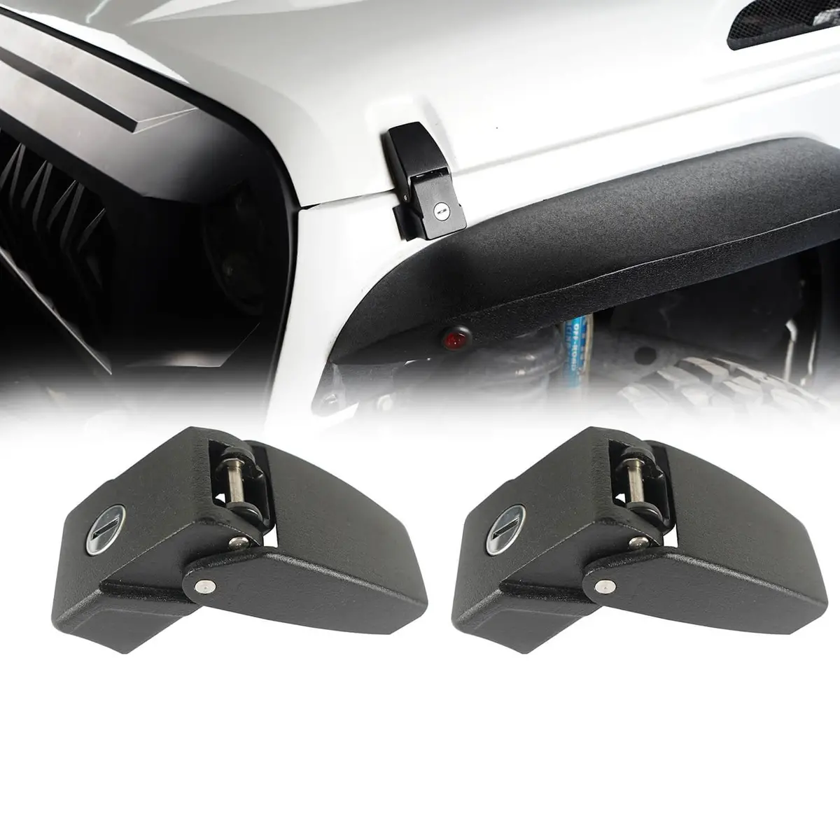 Hooke Road Black Locking Hood Catch Kit(Jeep Wrangler Jk 07-18) 1