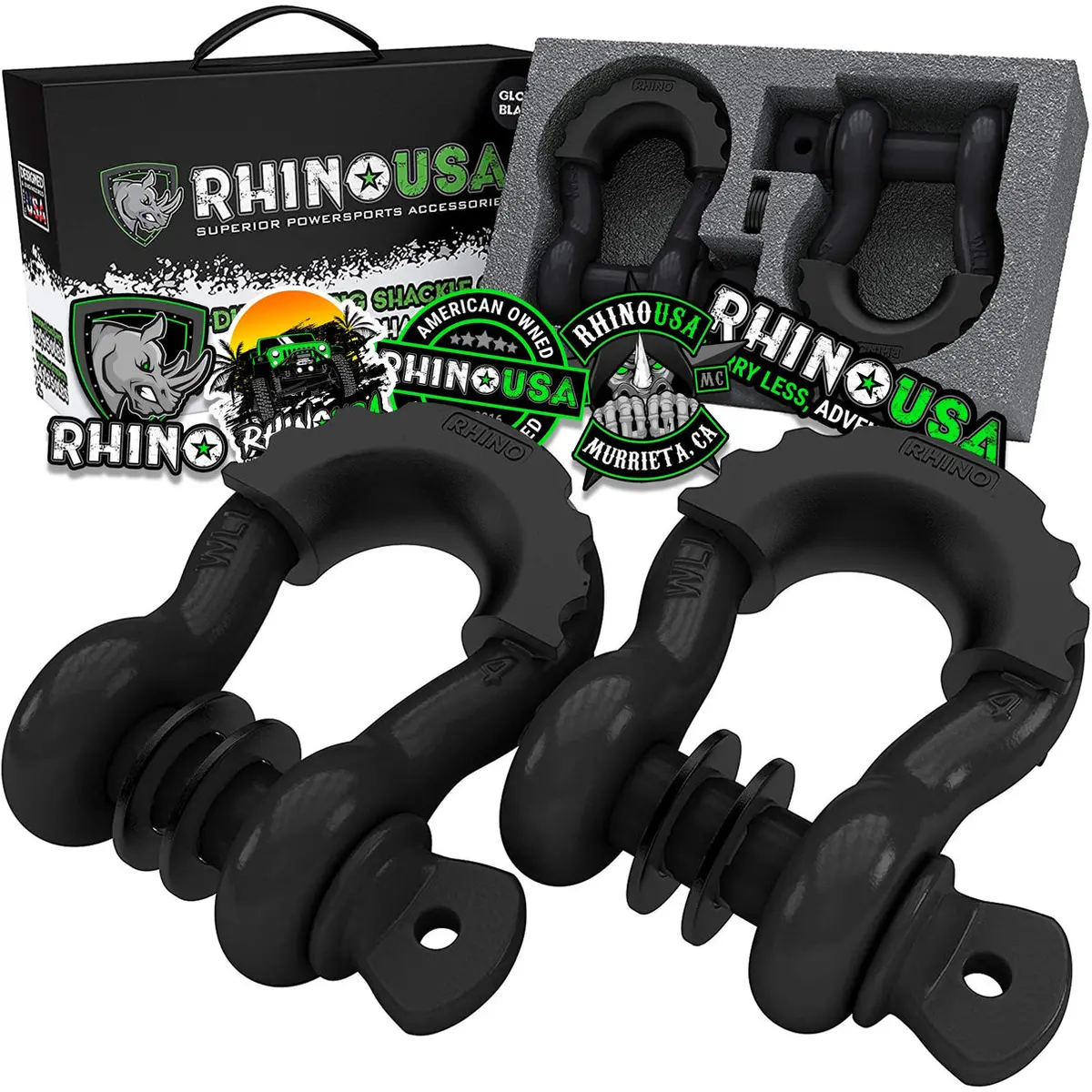 Rhino Usa 3/4" D-Ring Shackle Set, Pack Of 2 (Black) 1