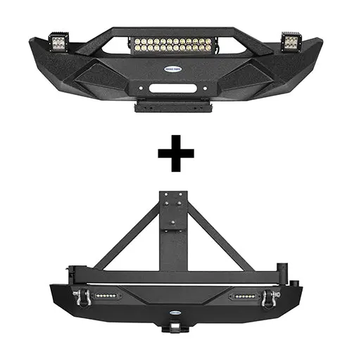 Hooke Road Blade Stubby Front Bumper W/ 60W Work Light Bar & Different Trail Rear Bumper W/Tire Carrier Combo(07-18 Jeep Wrangler Jk Jku) 2