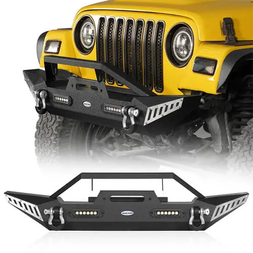Hooke Road Blade Stubby Front Bumper W/Winch Plate & 2 X Led Accent Lights(87-06 Jeep Wrangler Tj Wrangler Yj) 1