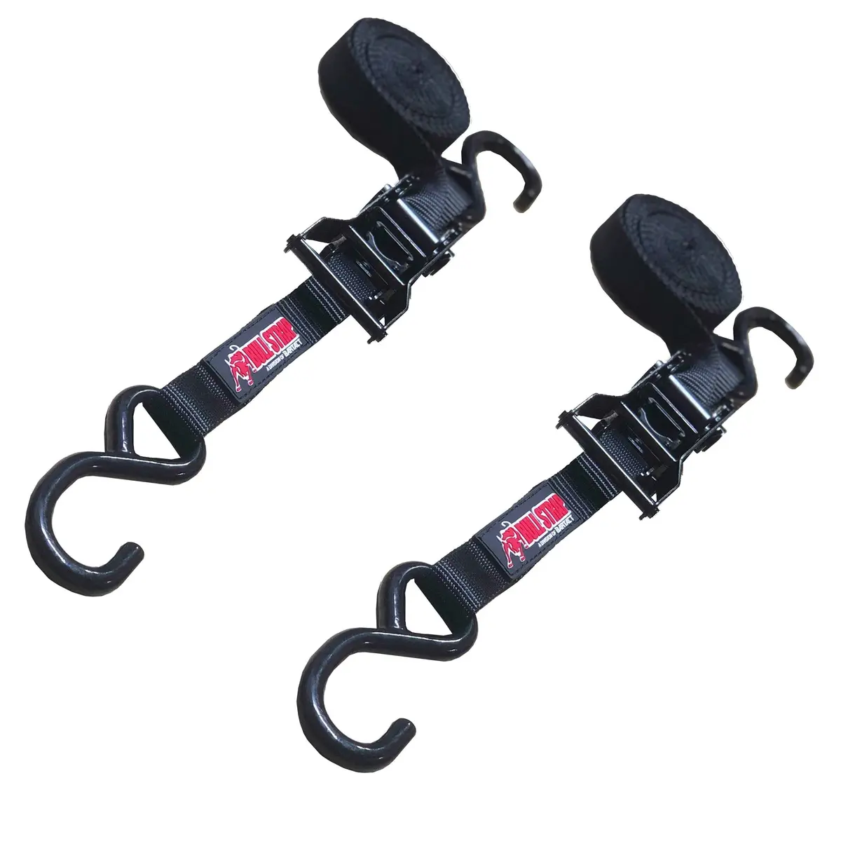 1” X 12’ Medium Duty Ratchet Tie Down W/ S-Hooks (Qty 2) – 2,500 Lb/833 Lb Wll Black Bullstrap By Bartact 1