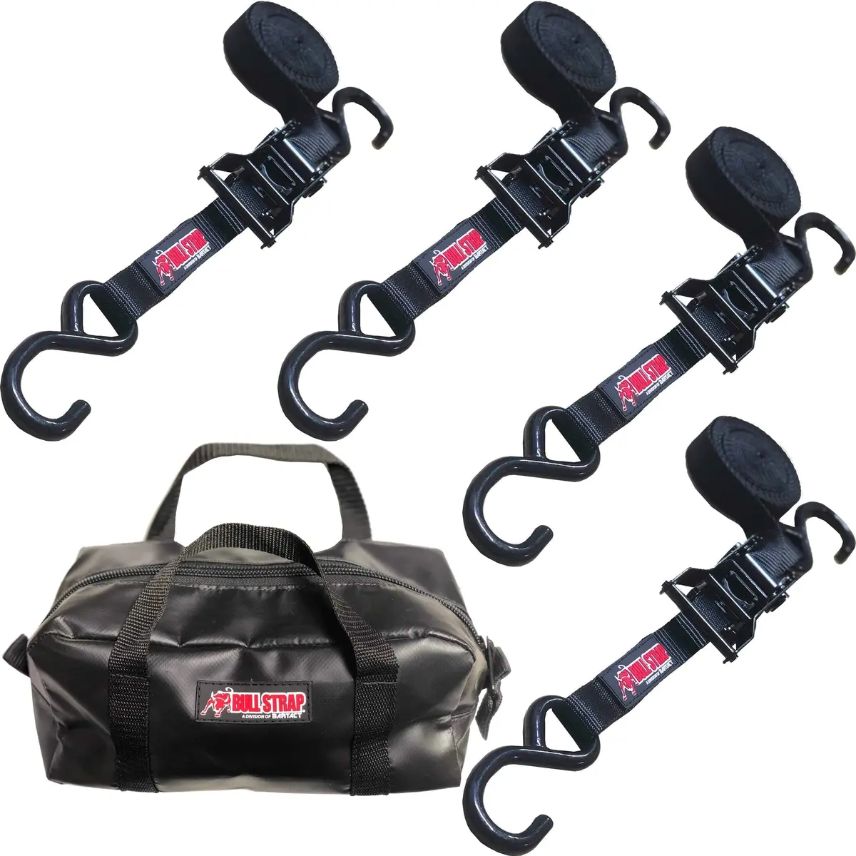 1” X 12’ Medium Duty Ratchet Tie Down W/ S-Hooks (Qty 4) W/ Free Recovery Bag – 2,500 Lb/833 Lb Wll 1