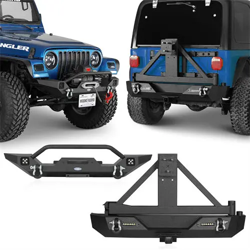 Hooke Road Different Trail Front Bumper & Rear Bumper W/Tire Carrier Combo(87-06 Jeep Wrangler Tj & Wrangler Yj) 1