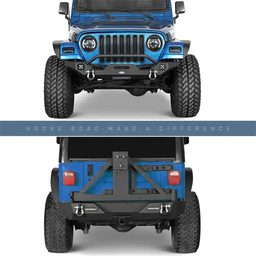 Hooke Road Different Trail Front Bumper & Rear Bumper W/Tire Carrier Combo(87-06 Jeep Wrangler Tj & Wrangler Yj) 2
