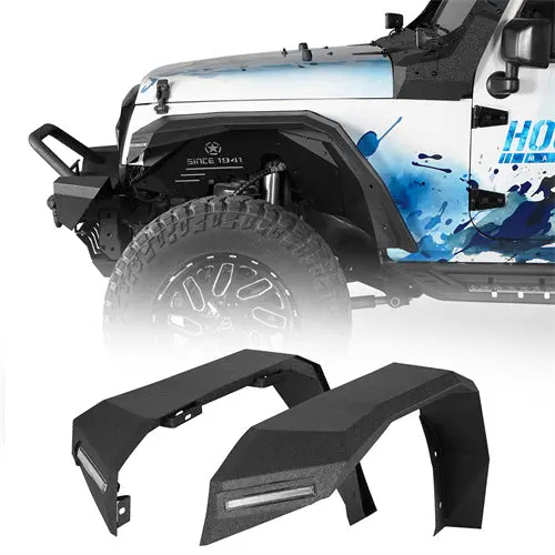 Flat Front Fender Flares For Jeep Wrangler Jk 2007-2018  W/ Led Lights - Hooke Road 1