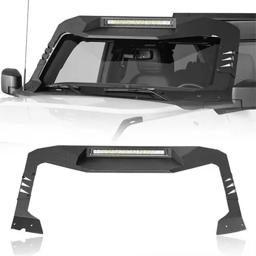 2021-2024 Ford Bronco Madmax Windshield Frame Cover Visor W/Led Light Bar - Hooke Road 1