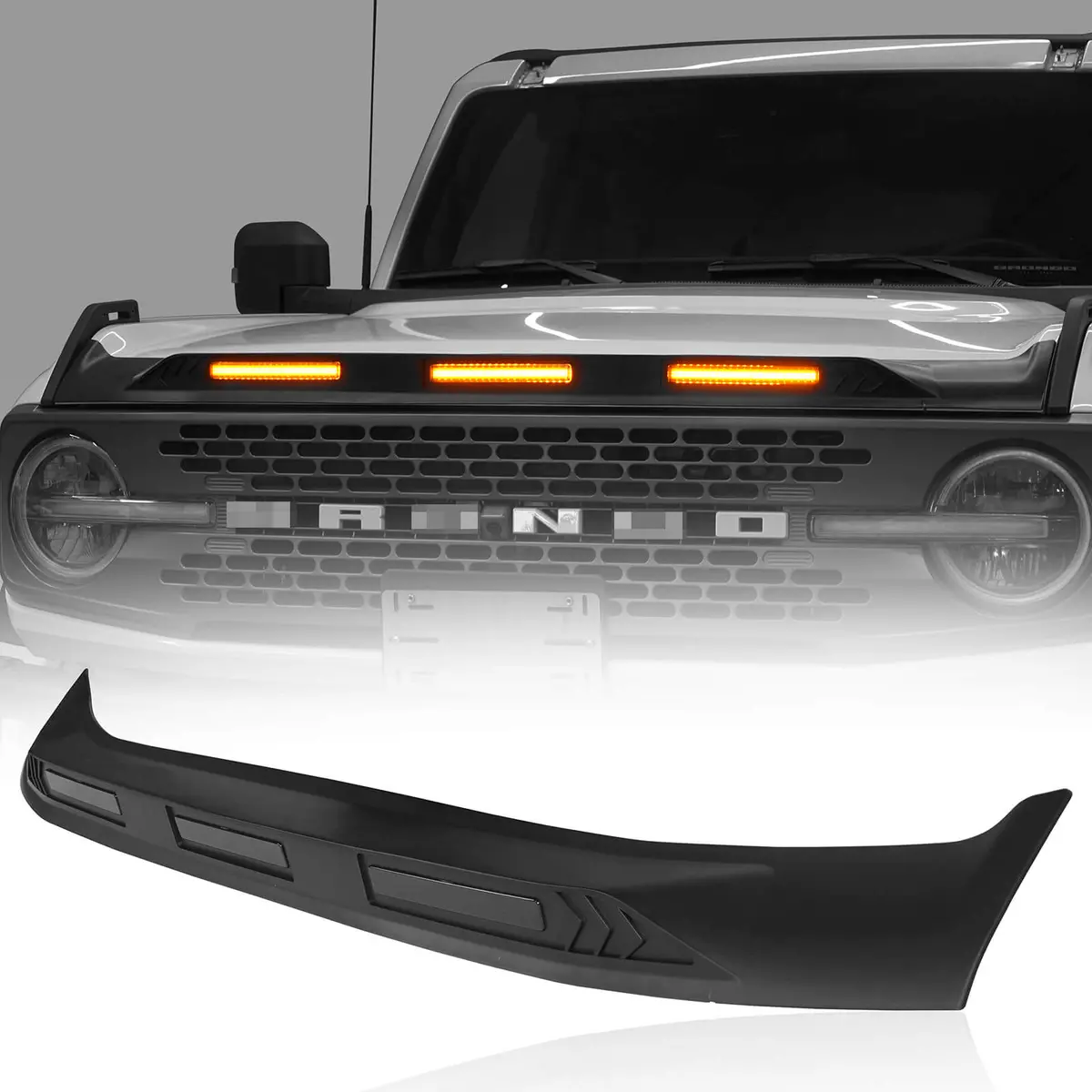 Ford Bronco Hood Protector Bug Shield Deflector Front Stone Guard W/ Amber Lights - Hookeroad 1