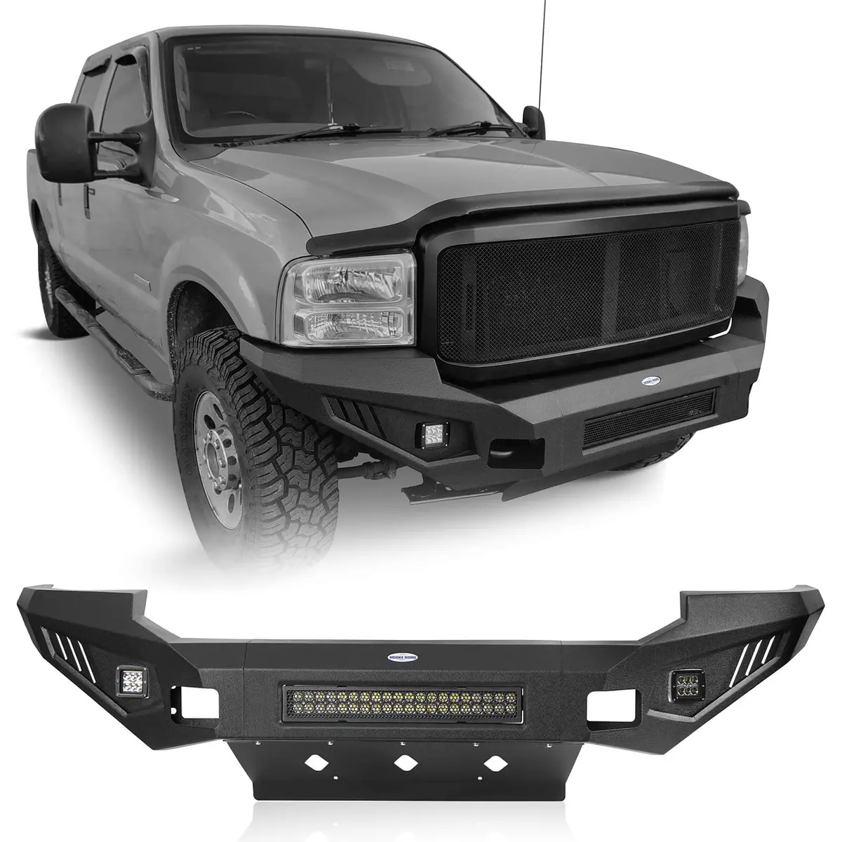 Full Width Front Bumper W/ Skid Plate & Led Flood Spot Combo Light Bar(05-07 Ford F-250 F-350 ) - Hooke Road 1