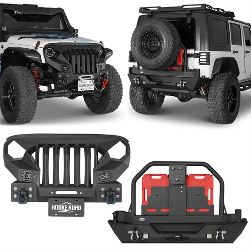 Hooke Road Front Bumper & Rear Bumper W/Spare Tire Carrier(07-18 Jeep Wrangler Jk) 1