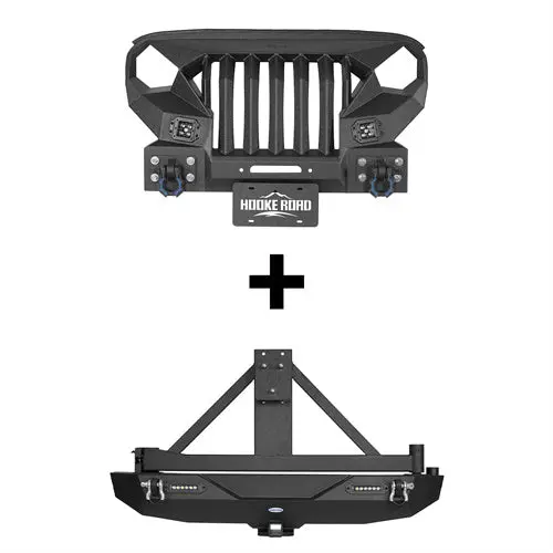 Hooke Road Front Bumper & Rear Bumper W/2" Hitch Receiver(07-18 Jeep Wrangler Jk) 1