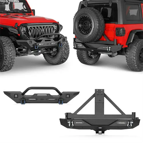 Hooke Road Front Bumper & Rear Bumper W/Tire Carrier(18-26 Jeep Wrangler Jl) 1