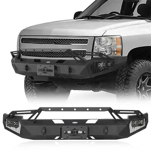 Hooke Road Front Bumper W/ Winch Plate & Led Spotlights (07-13 Chevy Silverado 1500 2Nd Generation) 1