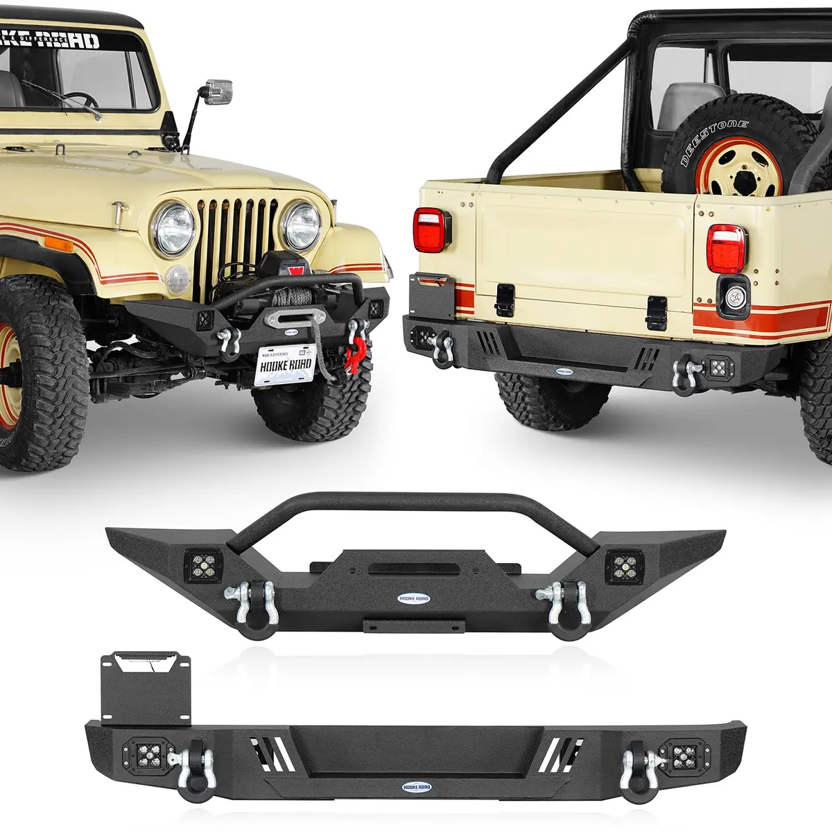 Jeep Cj Front & Rear Bumper W/ Led Lights (76-86 Jeep Cj-5 Cj-7 Cj-8 Scrambler) - Hooke Road 1