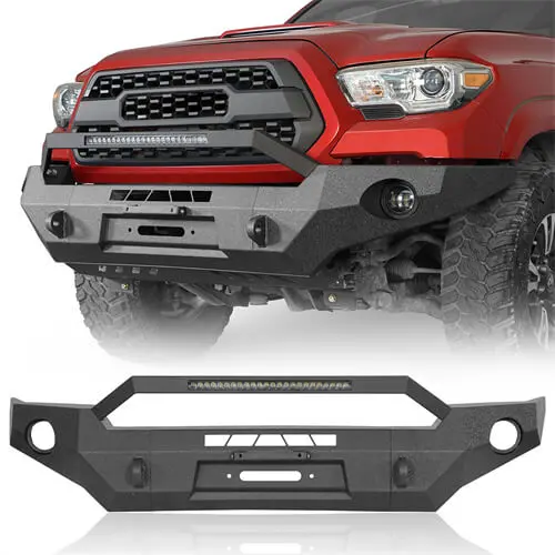 Full Width Front Bumper W/ Led Light Bar & Winch Plate Compatible With 2016-2023 Toyota Tacoma - Hooke Road 1