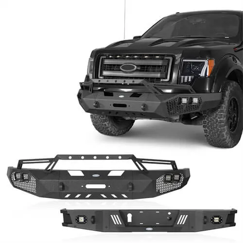 Hooke Road Full-Width Front Bumper W/Grill Guard & Rear Bumper Back Bumper(09-14 Ford F-150, Excluding Raptor) 1