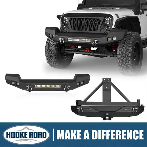 Hooke Road Full Width Front Bumper & Rear Bumper W/Tire Carrier(07-18 Jeep Wrangler Jk) 1