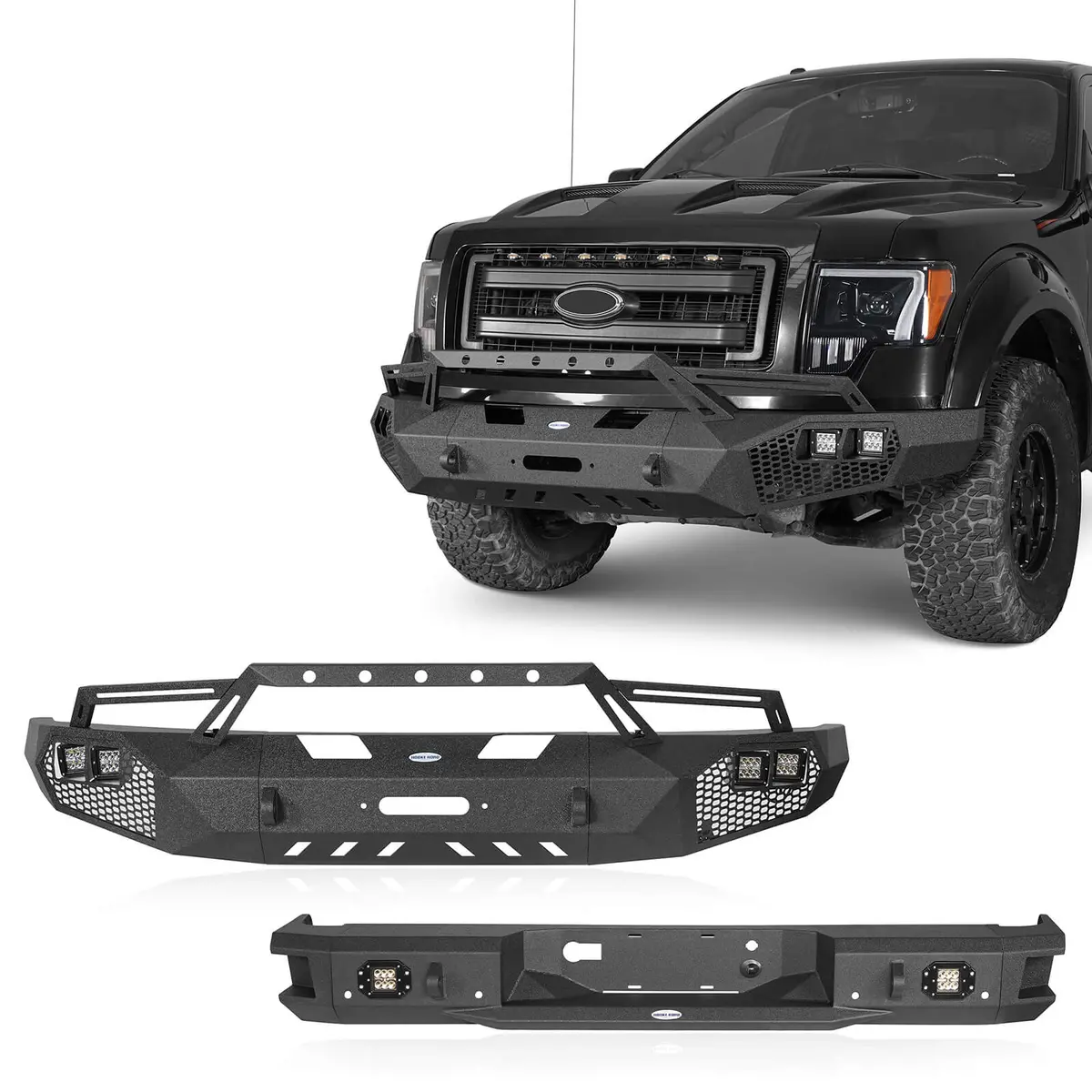Hooke Road Full-Width Front Bumper W/Grill Guard & Back Bumper Rear Bumper(09-14 Ford F-150, Excluding Raptor) 1