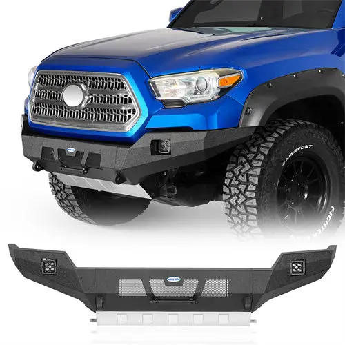 Hooke Road Full-Width Front Bumper W/ Skid Plate & Led Lights (16-23 Toyota Tacoma 3Rd Gen) 1