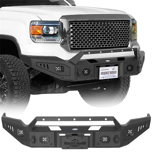 Full-Width Front Bumper W/ Winch Plate & Led Spotlights 2014-2015 Gmc Sierra 1500 - Hooke Road 1