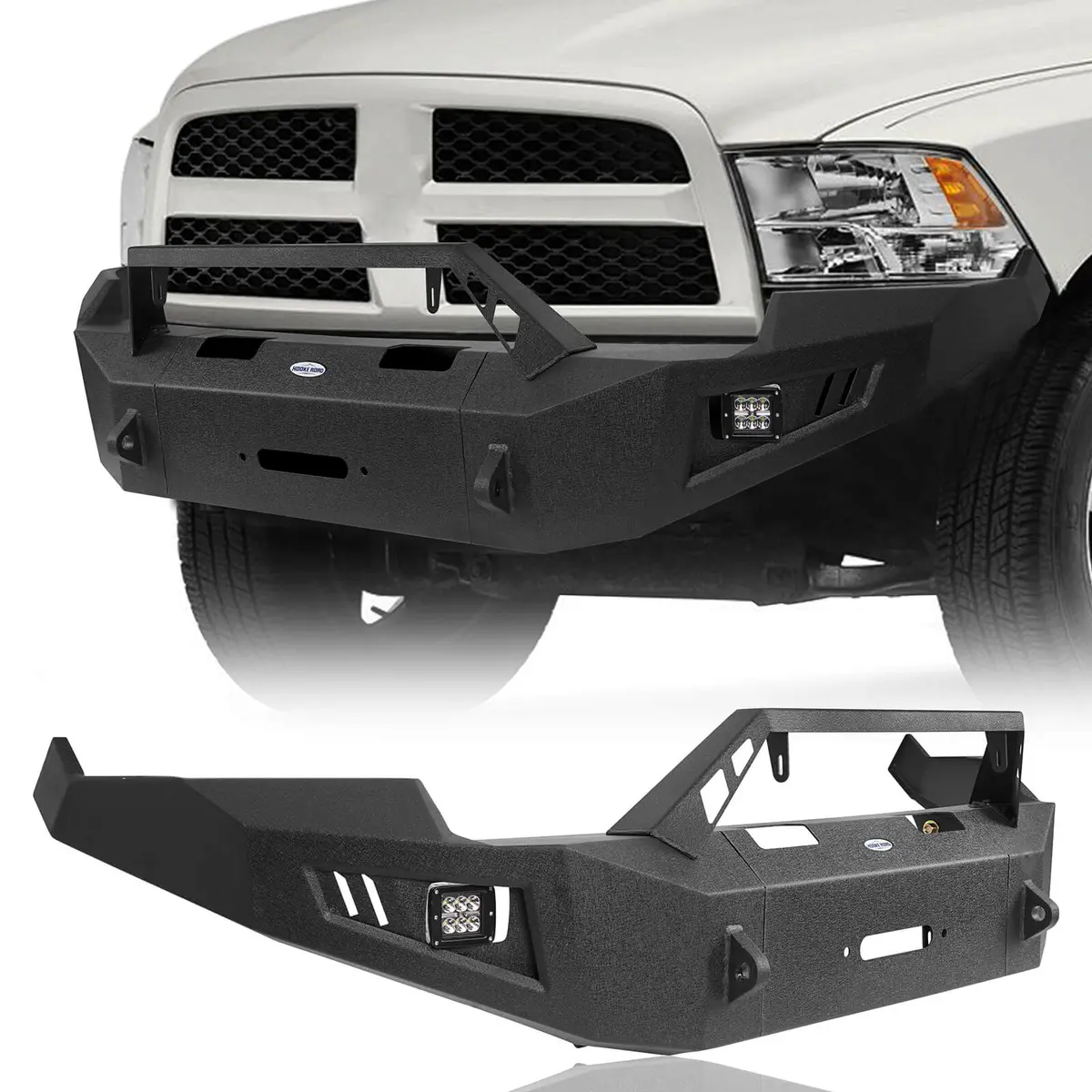 2009-2012 Ram 1500 Full Width Steel Front Bumper W/ Winch Plate & Led Lights- Hooke Road 1