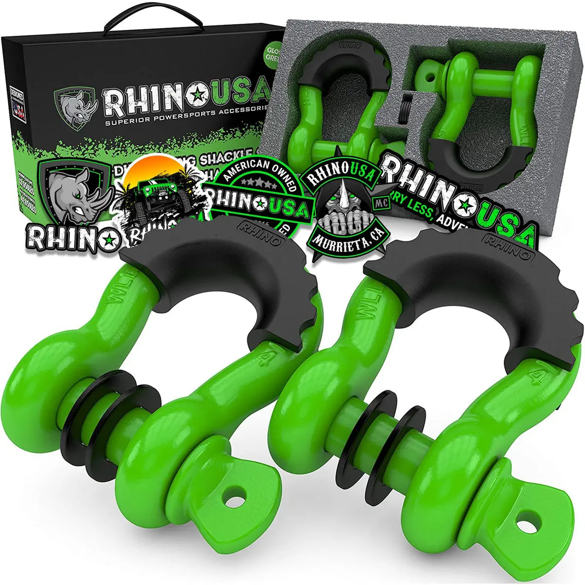 Rhino Usa 3/4" D-Ring Shackle Set (2-Pack)(Green) 1