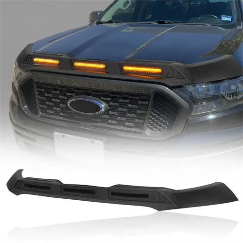 Hood Protector Stone & Bug Deflector W/ Amber Lights For 2019-2023 Ford Ranger - Hooke Road 1