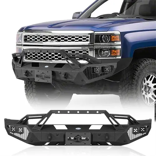 Front Bumper W/ Winch Plate & Led Spotlights (14-15 Chevy Silverado 1500) - Hooke Road 1