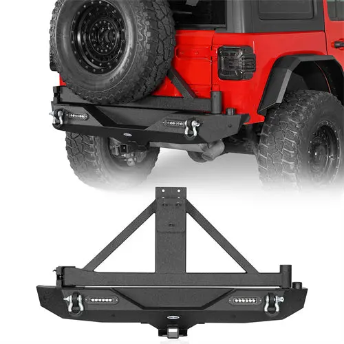 Hooke Road Rear Bumper W/Tire Carrier & Led Floodlights(18-26 Jeep Wrangler Jl) 1