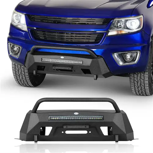 Stubby Front Bumper W/ Winch Plate & Led Spotlight Bar (15-20 Chevy Colorado, Excluding Zr2 Models) - Hooke Road 1