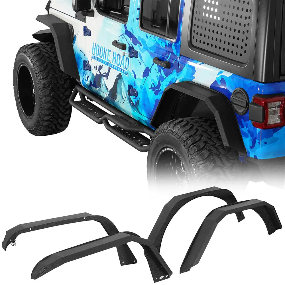 Flat Front & Rear Fender Flares W/ Led Turn Signal Lights For 2018-2026 Jeep Wrangler Jl - Hooke Road 1