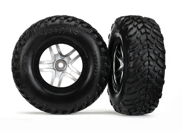 Tires & Wheels, Assembled, Glued (S1 Compound) (Sct Split-Spoke Satin Chrome, Black Beadlock Style Wheels, Sct Off-Road Racing Tires, Foam Inserts) (2) (4Wd F/R, 2Wd Rear) (Tsm® Rated) 1