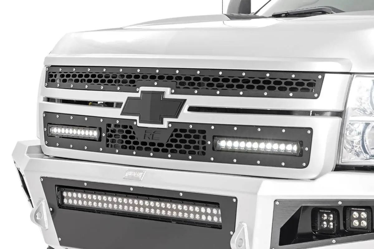 Mesh Grille - 12 Inch Single Row Led Pair - Black - Chevy Silverado 2500 Hd/3500 Hd (11-14) 1