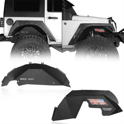 Hooke Road Inner Fender Liners Kit Distressed Us Flag(07-18 Jeep Wrangler Jk 2/4 Door) 1