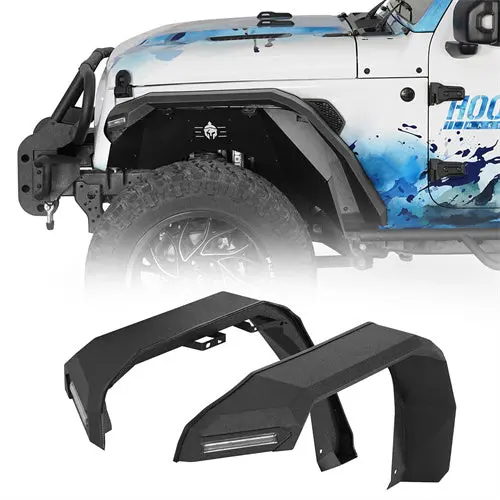 Jeep Flat Front Fender Flares W/ Led Lights ( 18-26 Jeep Wrangler Jl & 20-26 Gladiator Jt) - Hooke Road 1