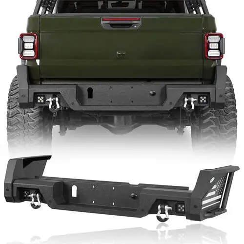 Aftermarket Rear Bumper W/ Bedside Slider Steps & Led Spotlights For 2020-2026 Jeep Gladiator Jt Models With Oem Rear Bumper Frame Mounts - Hooke Road 1