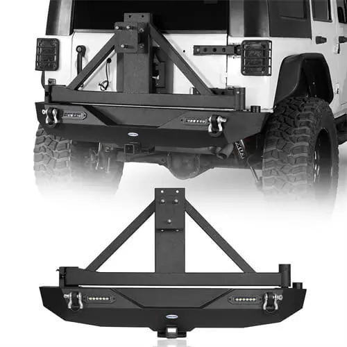 Hooke Road Jk Explorer Rear Bumper W/Tire Carrier & 2 Inch Hitch Receiver(07-18 Jeep Wrangler Jk) 1