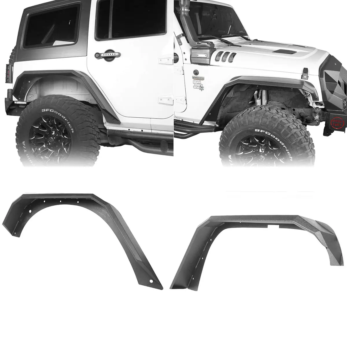 Hooke Road® Flat Tube Fender Flares(07-18 Jeep Wrangler Jk) 1