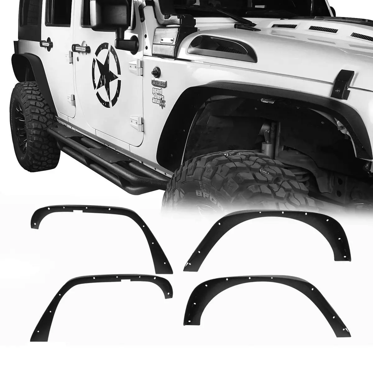 Hooke Road Front & Rear Fender Flares Kit(07-18 Jeep Wrangler Jk) 1