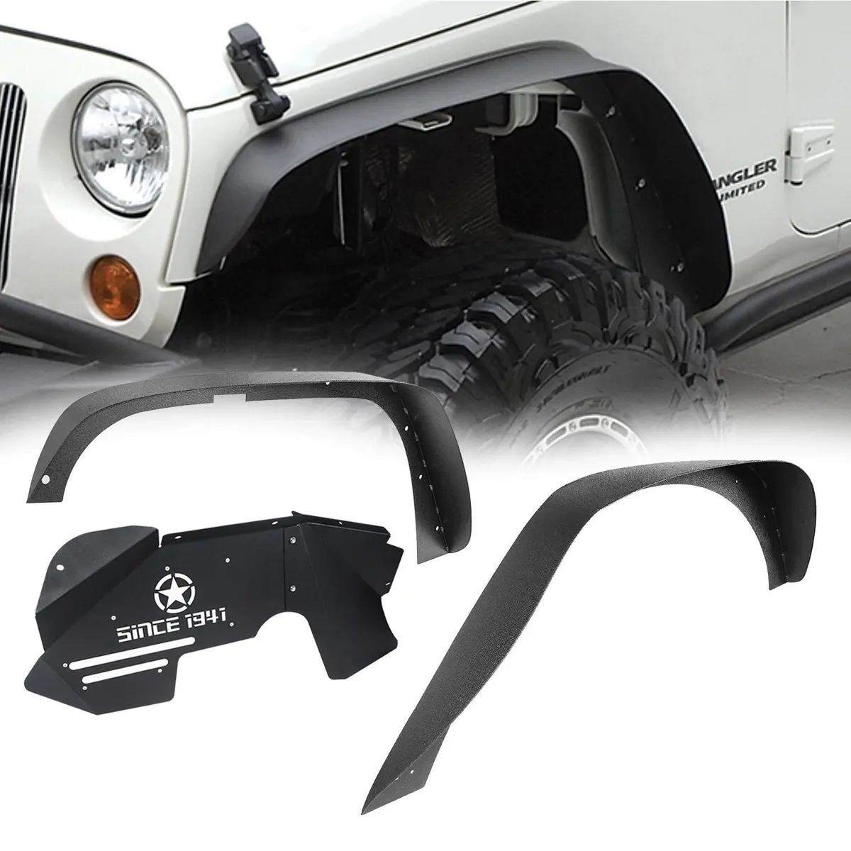 Hooke Road Flat Fender Flares & Front Inner Fender Liners(07-18 Jeep Wrangler Jk) 1