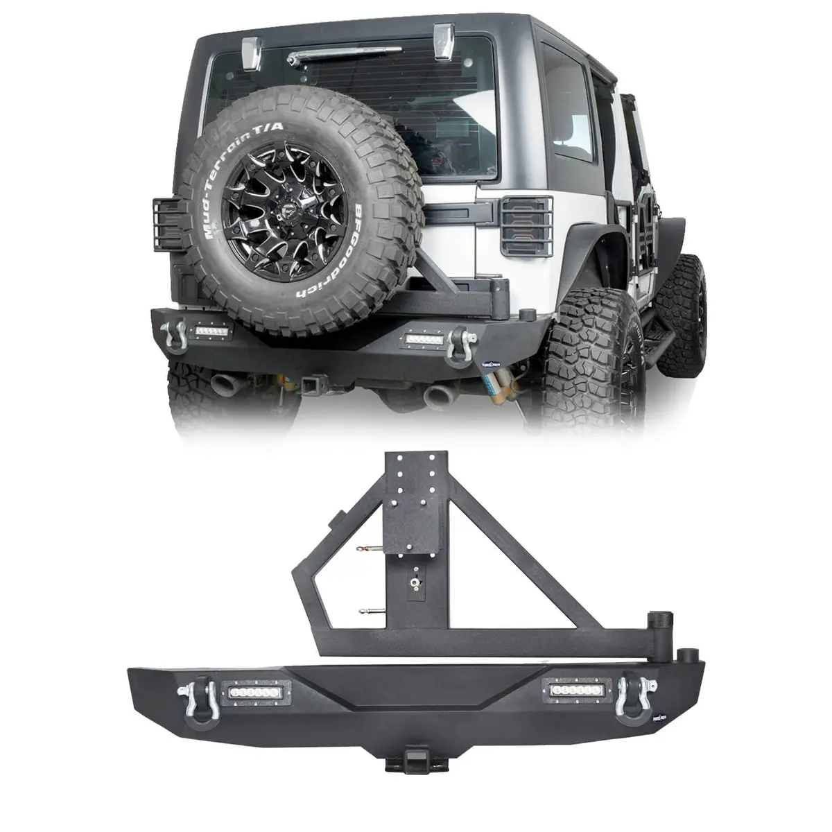 Hooke Road Different Trail Rear Bumper W/Tire Carrier & Led Floodlights(07-18 Jeep Wrangler Jk) 1