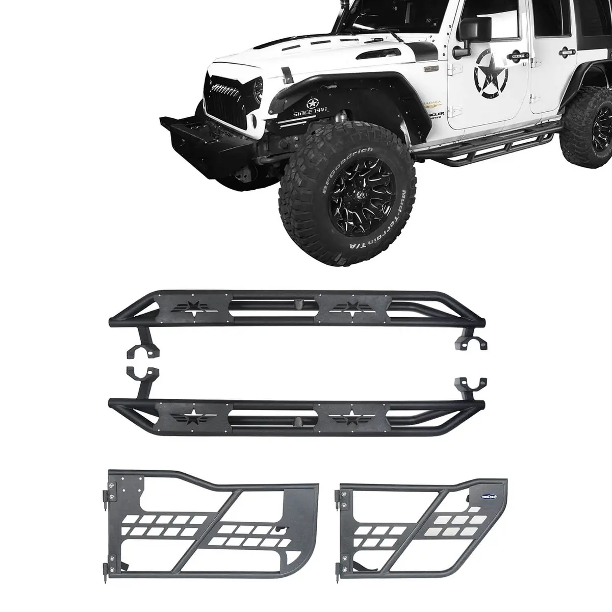 Hooke Road Running Boards 4 Door & Tubular Half Doors (07-18 Jeep Wrangler Jk) 1