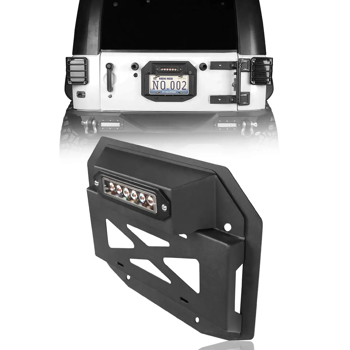 Hooke Road Spare Tire Delete License Plate W/ Plate Illuminate  Light & Third Brake Light  (07-18 Jeep Wrangler Jk) 1