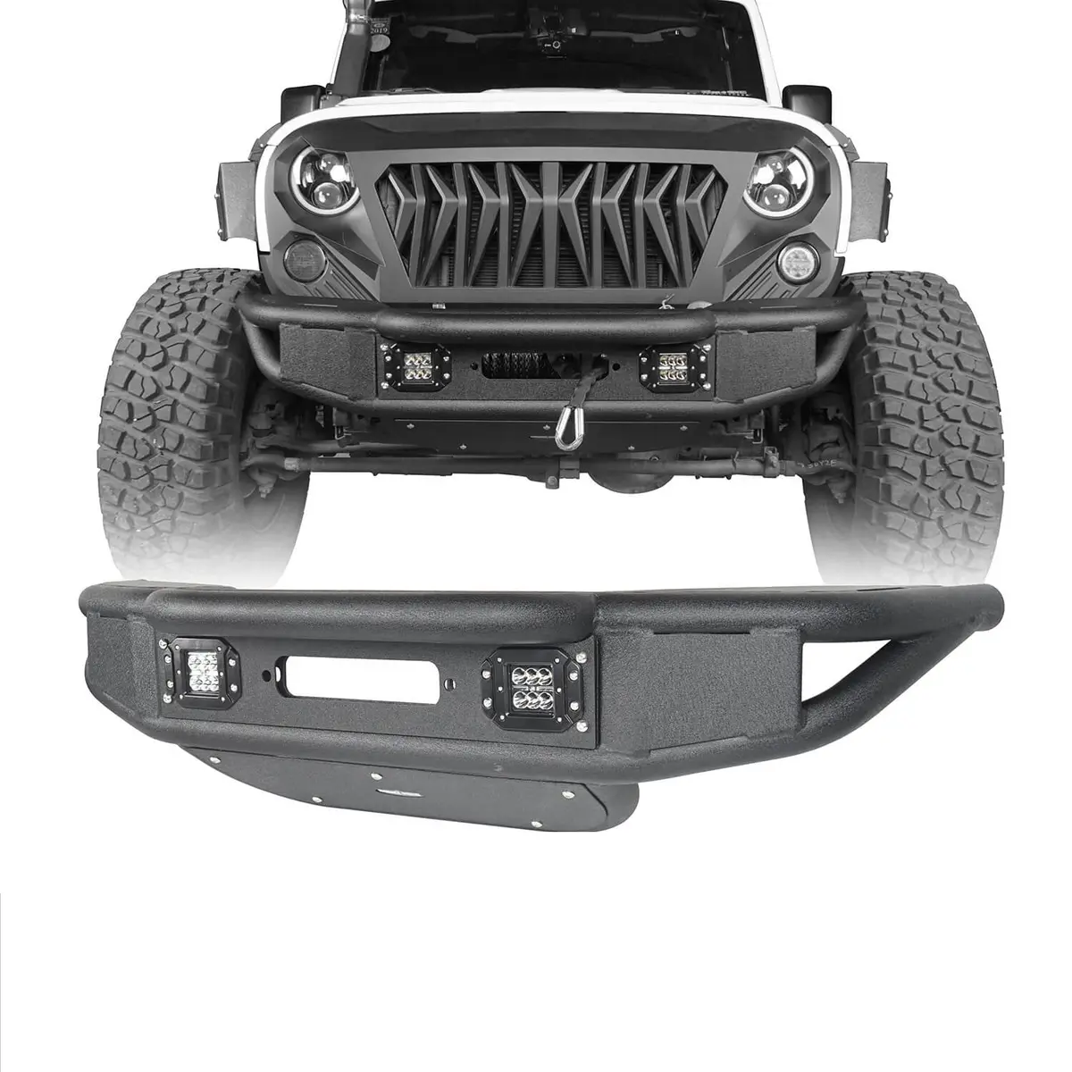 Hooke Road Stubby Tube Front Bumper W/Winch Plate & Led Spotlights(07-18 Jeep Wrangler Jk) 1