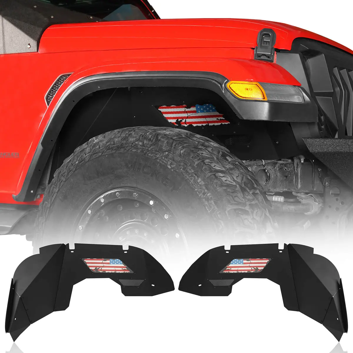 Jeep Jl & Jt Distressed National Flag Front Inner Fender Liners(18-24 Wrangler & 20-24 Gladiator) - Hooke Road 1