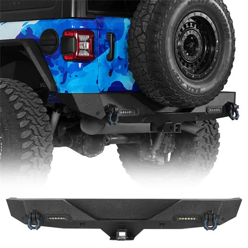 Hooke Road Black Series Rear Bumper W/2 Inch Hitch Receiver & Led Spotlights(18-26 Jeep Wrangler Jl) 1