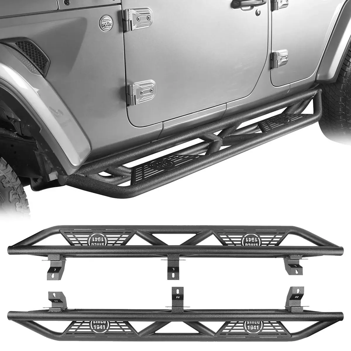 Hooke Road Tube Side Steps Running Boards W/"Since 1941" Logo(18-26 Jeep Wrangler Jl 4 Door) 1